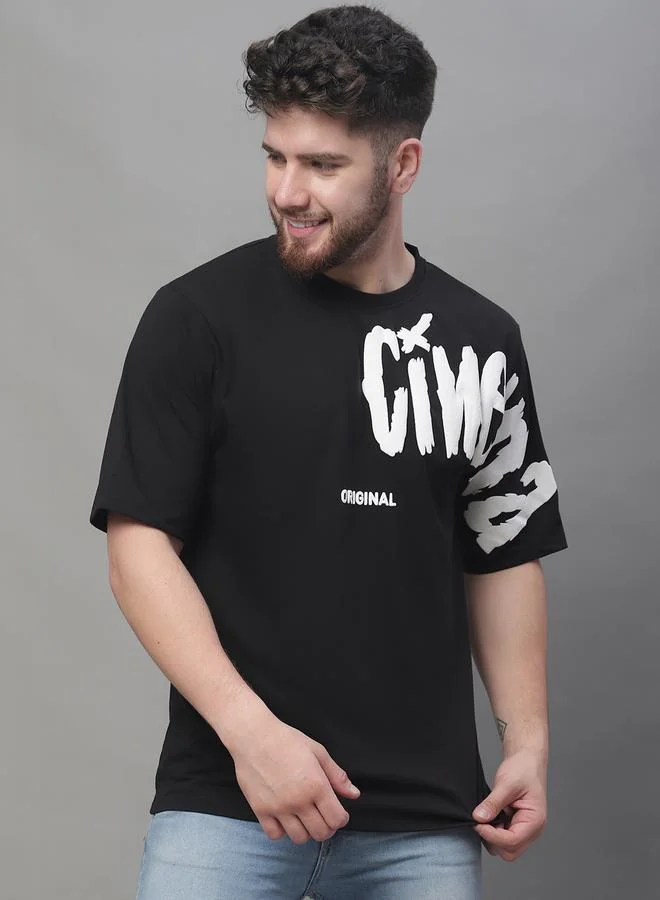 Styli Men Black Graphic Print Oversized T-Shirt By Door74