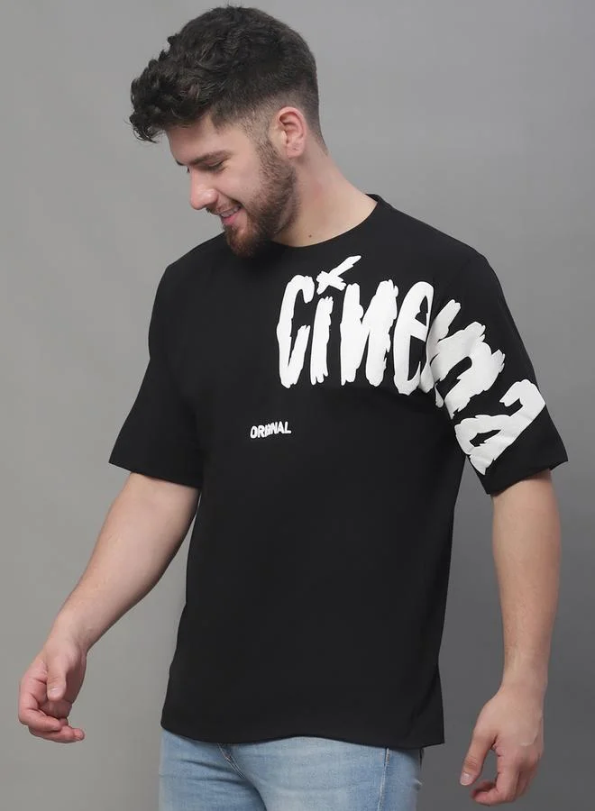 Styli Men Black Graphic Print Oversized T-Shirt By Door74