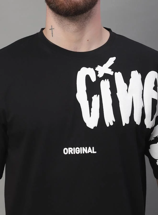 Styli Men Black Graphic Print Oversized T-Shirt By Door74