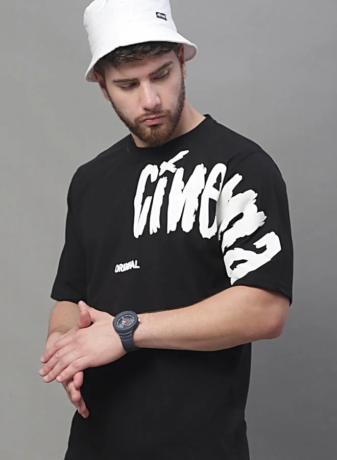 Take Two Men Black Graphic Print Oversized T-Shirt