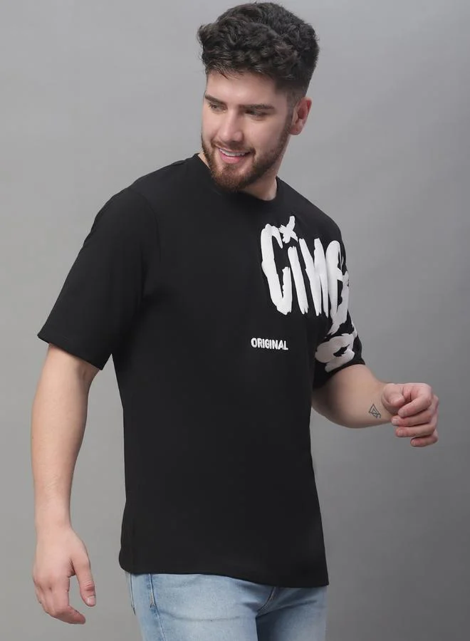Take Two Men Black Graphic Print Oversized T-Shirt