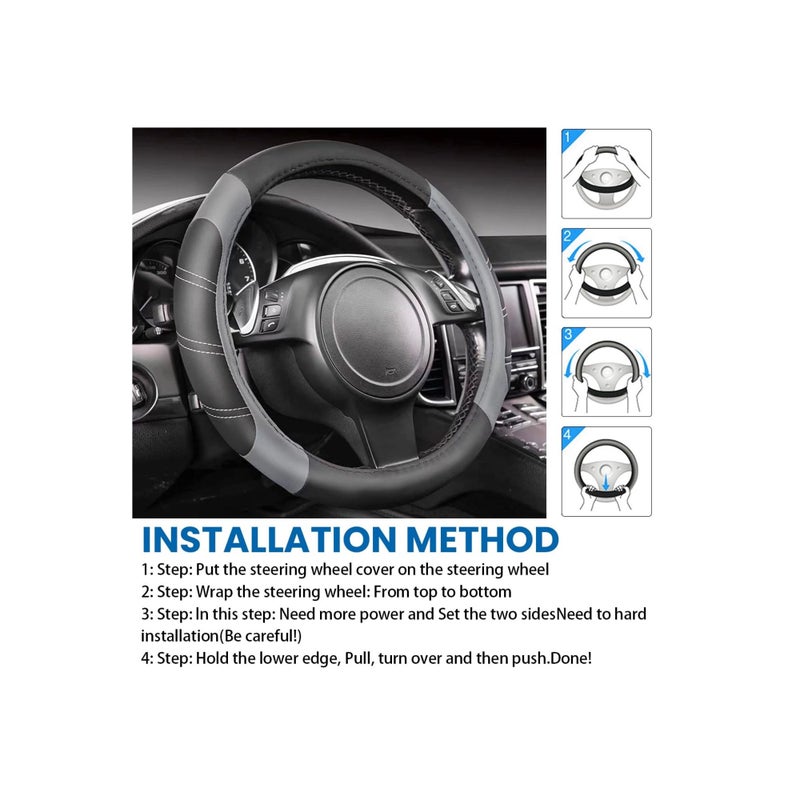 SOLARAE Car Steering Wheel Cover, Universal 15 Inch, Car Accessory for Diverse Cars, Breathable Microfiber Leather Sporty Auto Steering Wheel Protector, Car Interior Accessories (Gray) - Image 5