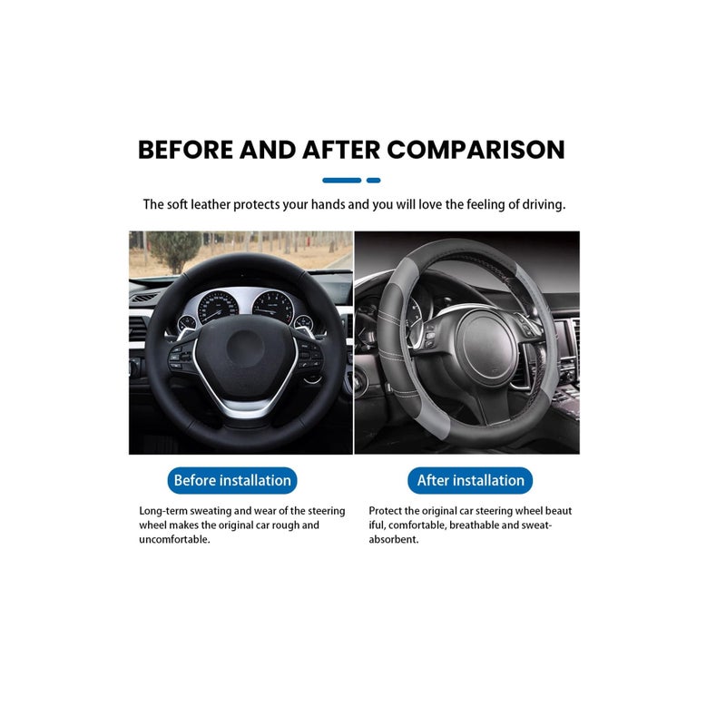 SOLARAE Car Steering Wheel Cover, Universal 15 Inch, Car Accessory for Diverse Cars, Breathable Microfiber Leather Sporty Auto Steering Wheel Protector, Car Interior Accessories (Gray) - Image 3