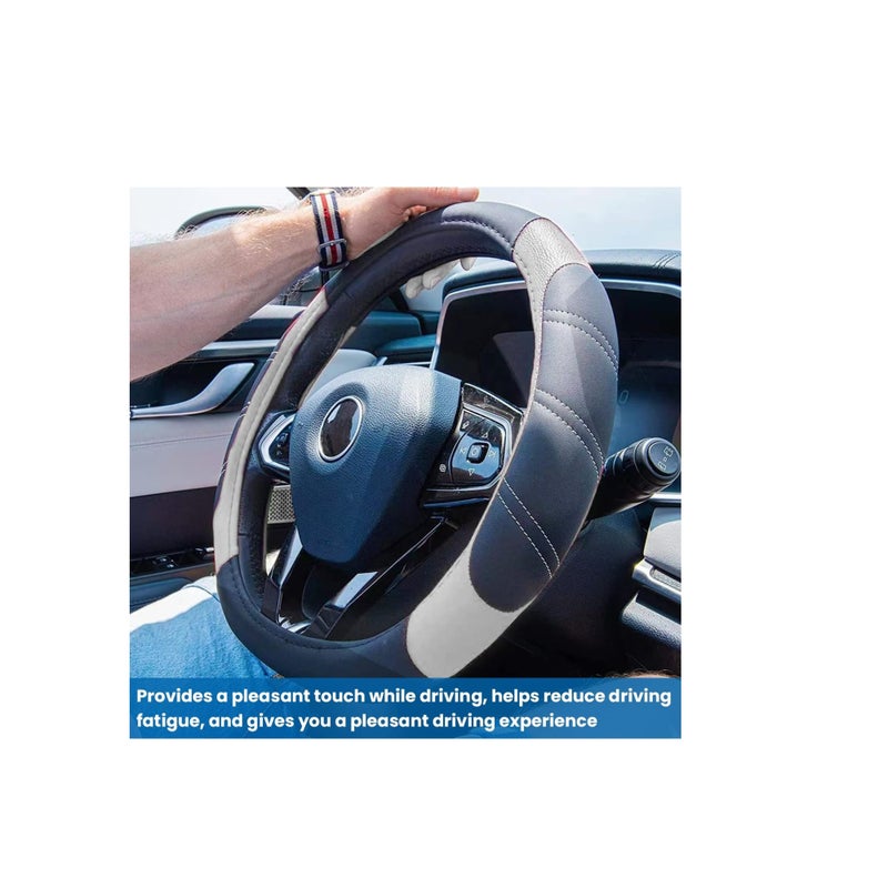 SOLARAE Car Steering Wheel Cover, Universal 15 Inch, Car Accessory for Diverse Cars, Breathable Microfiber Leather Sporty Auto Steering Wheel Protector, Car Interior Accessories (Gray) - Image 4