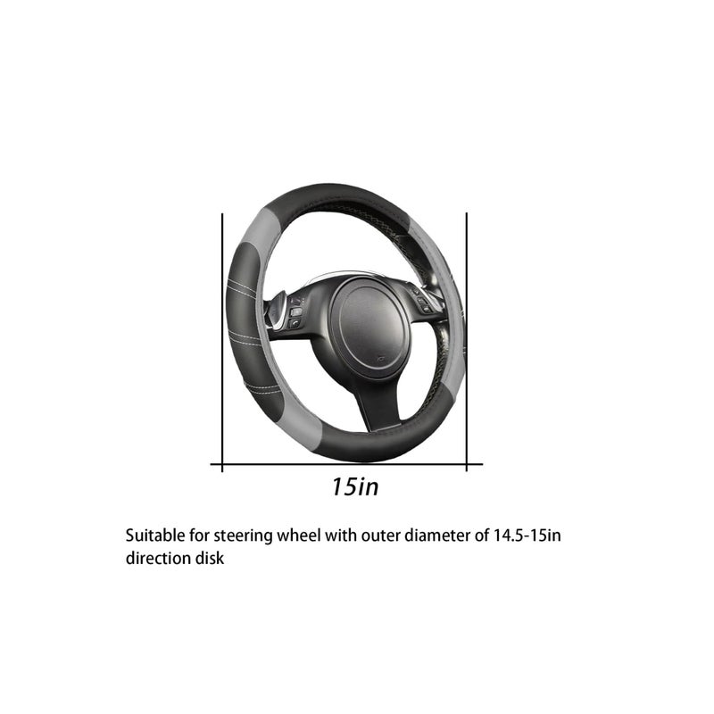 SOLARAE Car Steering Wheel Cover, Universal 15 Inch, Car Accessory for Diverse Cars, Breathable Microfiber Leather Sporty Auto Steering Wheel Protector, Car Interior Accessories (Gray) - Image 2