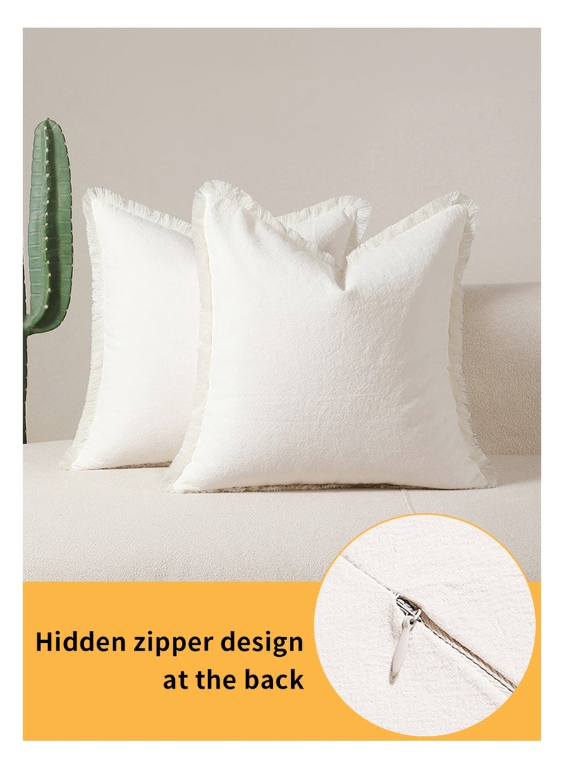 LEOKOR Set of 2 Cushion Case, 45*45CM Decorative Linen Fringe Throw Pillow Covers, Cozy Boho Farmhouse Cushion Cover with Tassels, Soft Pillowcase for Chair Couch Sofa Bed Bedroom Home Decor, White - Image 5