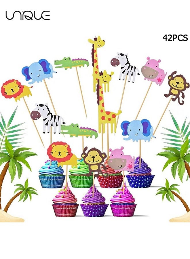 Unique 42 PCS Zoo Cupcake Topper, Animal Cupcake Toppers, Cute Zoo Animal Cupcake Toppers Picks with 7 Different for Kid Boys Girls Birthday Party Decoration Congrats Graduation - Image 1