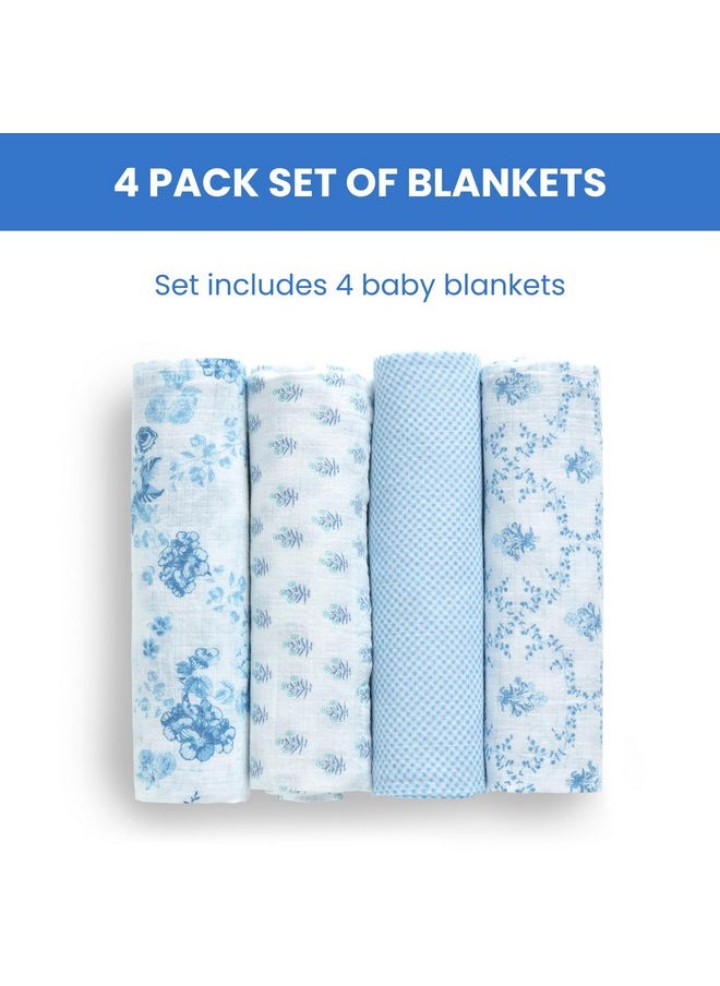 Delta CHILDREN - Delta Children 100% Cotton Muslin Baby Receiving Blankets for Girls and Boys - 47x47 Inches (Pack of 4), Blue Botanicals - Image 1