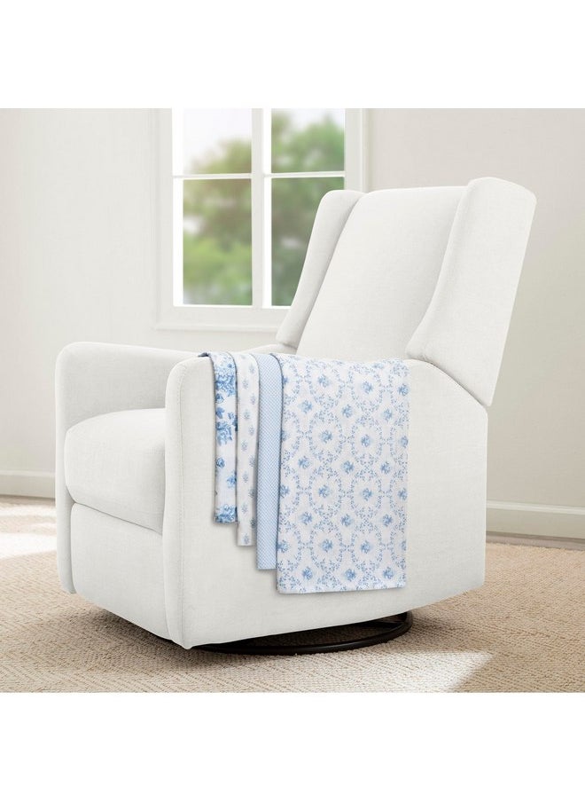 Delta CHILDREN - Delta Children 100% Cotton Muslin Baby Receiving Blankets for Girls and Boys - 47x47 Inches (Pack of 4), Blue Botanicals - Image 1