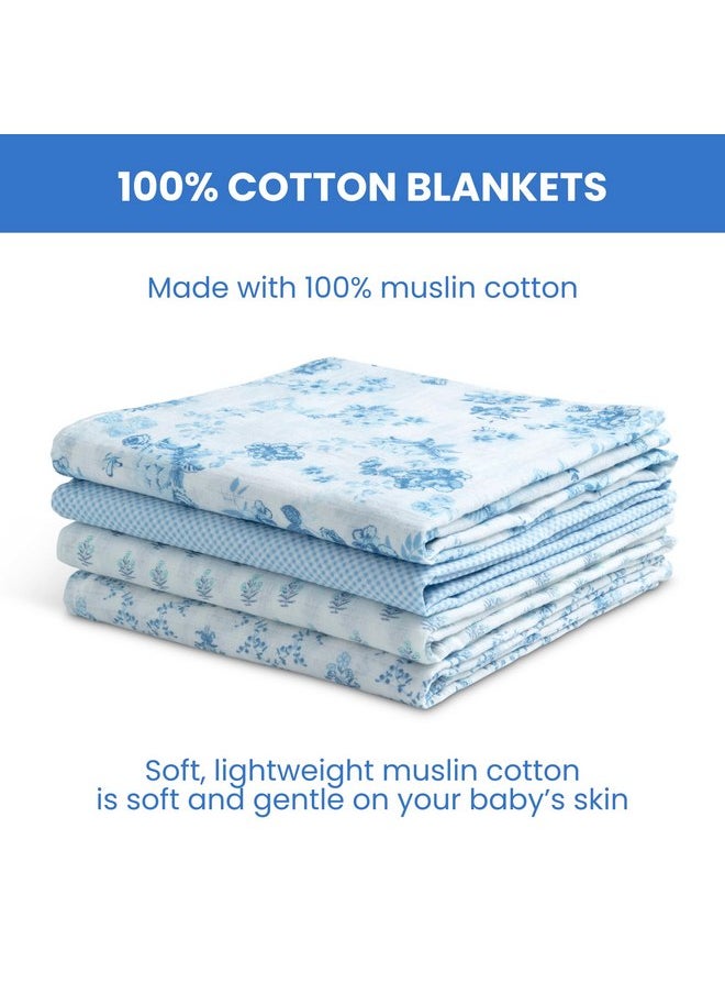 Delta CHILDREN - Delta Children 100% Cotton Muslin Baby Receiving Blankets for Girls and Boys - 47x47 Inches (Pack of 4), Blue Botanicals - Image 1