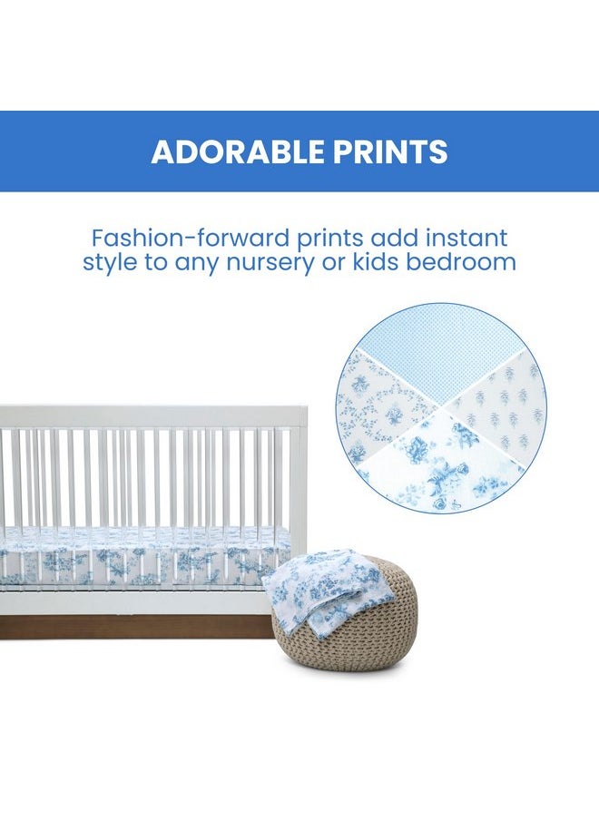 Delta CHILDREN - Delta Children 100% Cotton Muslin Baby Receiving Blankets for Girls and Boys - 47x47 Inches (Pack of 4), Blue Botanicals - Image 1