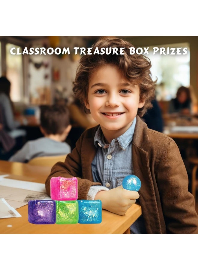 squishy 4Pack Glitter Nice Square Stress Cube, Colorful Ice Cube Stress Balls for Adults - Gel Ice Cubes Squishy’s Gifts for Kids - Relieve Anxiety/Autism/ADD/ADHD (Blue Pink Purple Orange) - Image 3