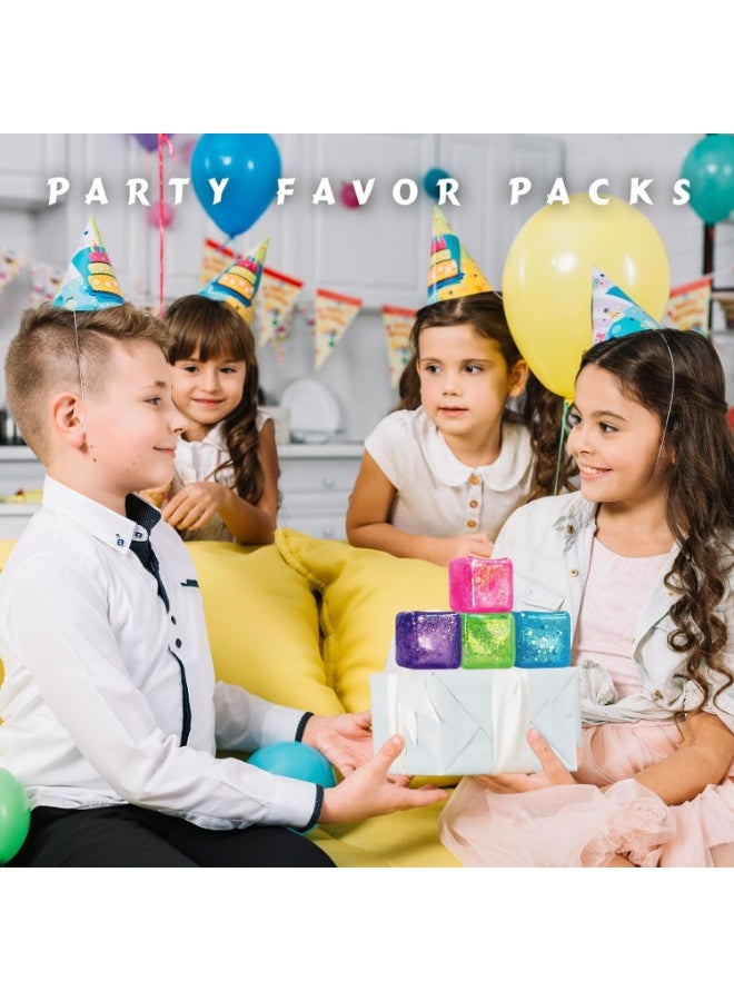 squishy 4Pack Glitter Nice Square Stress Cube, Colorful Ice Cube Stress Balls for Adults - Gel Ice Cubes Squishy’s Gifts for Kids - Relieve Anxiety/Autism/ADD/ADHD (Blue Pink Purple Orange) - Image 4