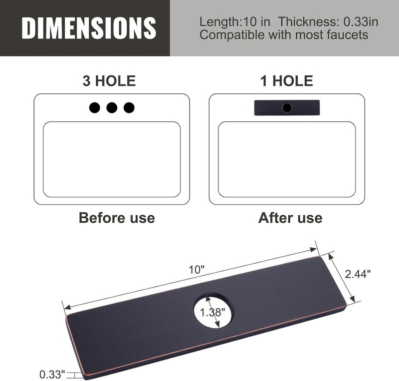 IVIGA 10" Sink Faucet Hole Cover Deck Plate for Bathroom & Kitchen Vanity Sink, Faucet Oil Rubbed Bronze Escutcheon Plate Stainless Steel Outside Faucet Cover Cap Rectangle Mixer Tap - Image 5