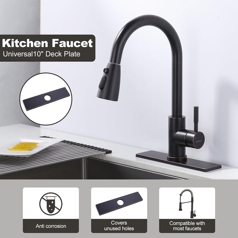 IVIGA 10" Sink Faucet Hole Cover Deck Plate for Bathroom & Kitchen Vanity Sink, Faucet Oil Rubbed Bronze Escutcheon Plate Stainless Steel Outside Faucet Cover Cap Rectangle Mixer Tap - Image 2