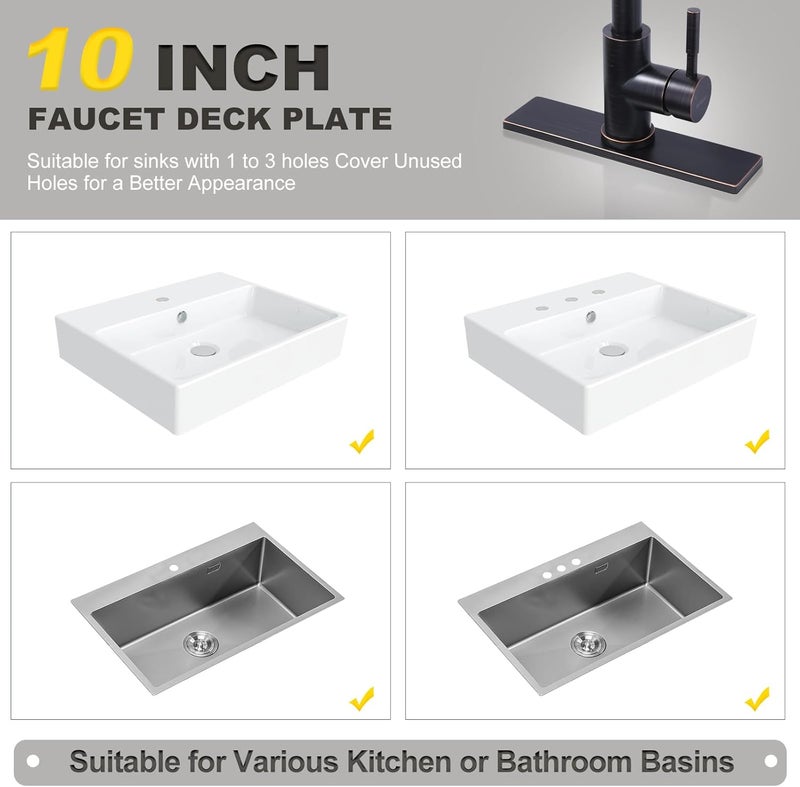 IVIGA 10" Sink Faucet Hole Cover Deck Plate for Bathroom & Kitchen Vanity Sink, Faucet Oil Rubbed Bronze Escutcheon Plate Stainless Steel Outside Faucet Cover Cap Rectangle Mixer Tap - Image 4