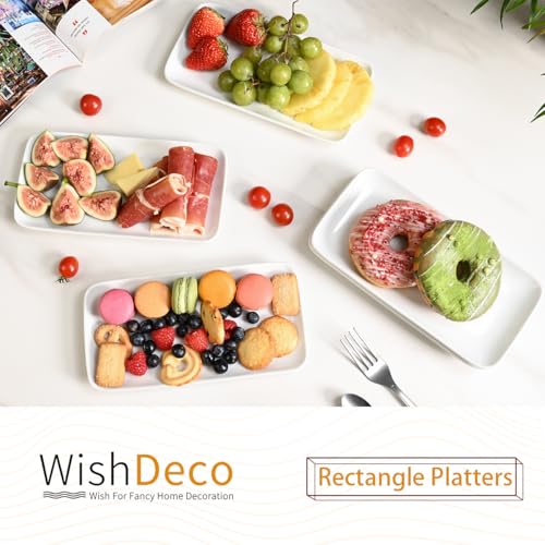 WishDeco Small Rectangle Plates Set of 6, White Serving Platters 9 inch, Ceramic Sushi Plates, Serving Plate for Appetizer, Dessert, Party, Microwave Safe - Image 2