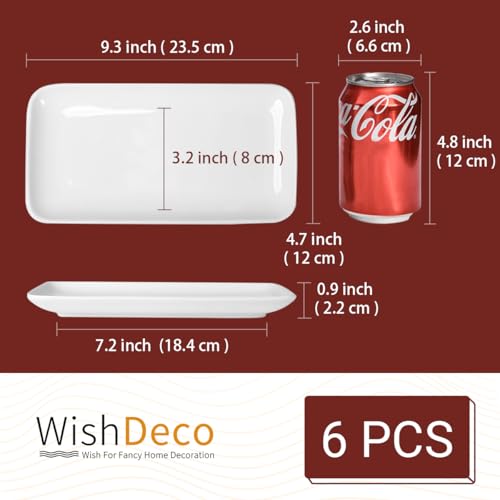 WishDeco Small Rectangle Plates Set of 6, White Serving Platters 9 inch, Ceramic Sushi Plates, Serving Plate for Appetizer, Dessert, Party, Microwave Safe - Image 3