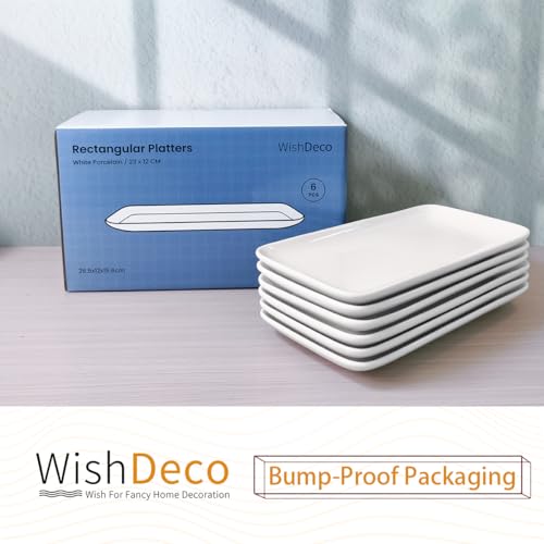 WishDeco Small Rectangle Plates Set of 6, White Serving Platters 9 inch, Ceramic Sushi Plates, Serving Plate for Appetizer, Dessert, Party, Microwave Safe - Image 5
