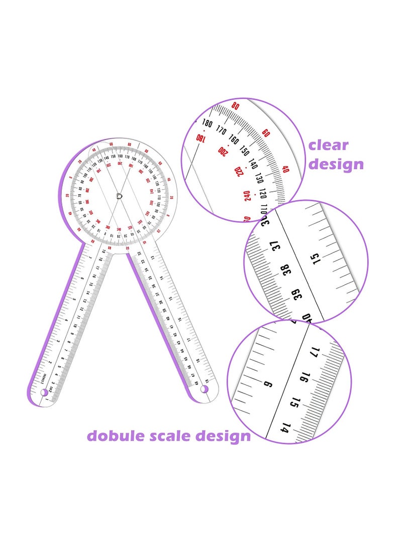 SYOSI Transparent Goniometer, 12 Inch Orthopedic Angle Ruler Plastic Goniometer 360 Degree for Body Measuring Tape Goniometer Protractor Ruler  - Image 5