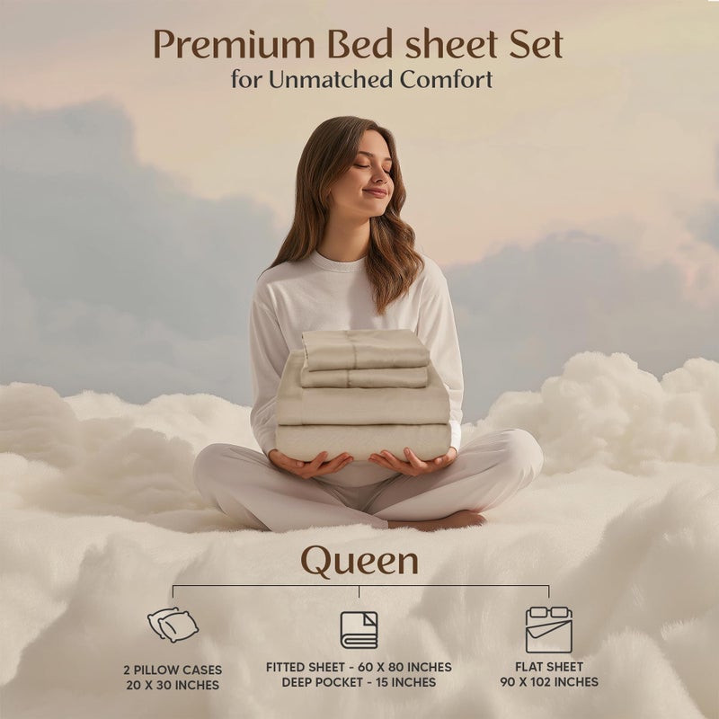 Utopia Bedding Queen Sheet Set â€“ 4 Piece Bed Sheets for Queen Size Bed, Soft and Breathable Microfiber, Includes 1 Fitted Sheet, 1 Flat Sheet and 2 Pillowcases (Beige) - Image 2