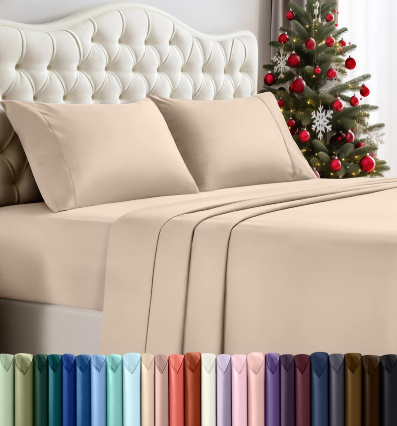 Utopia Bedding Queen Sheet Set â€“ 4 Piece Bed Sheets for Queen Size Bed, Soft and Breathable Microfiber, Includes 1 Fitted Sheet, 1 Flat Sheet and 2 Pillowcases (Beige) - Image 1