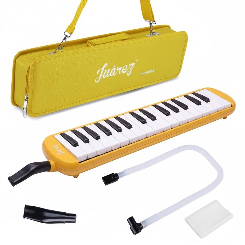 Juarez 37 Key Melodica JMLD37YL Musical Instrument Soprano Air Piano Keyboard Pianica with Carrying Bag, 1 Soft Long Tube, 1 Mouthpiece, Wipe Cloth, Yellow - Image 1