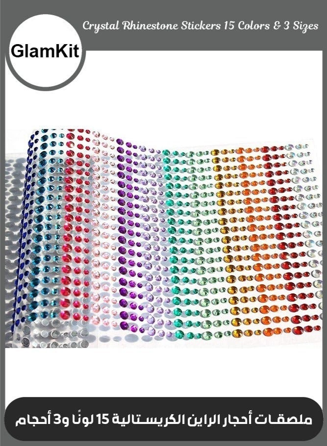 GlamKit Crystal Rhinestone Stickers 15 Colors Kids DIY Embellishment Self Adhesive Jewels Sticker Colorful Diamond - Image 2