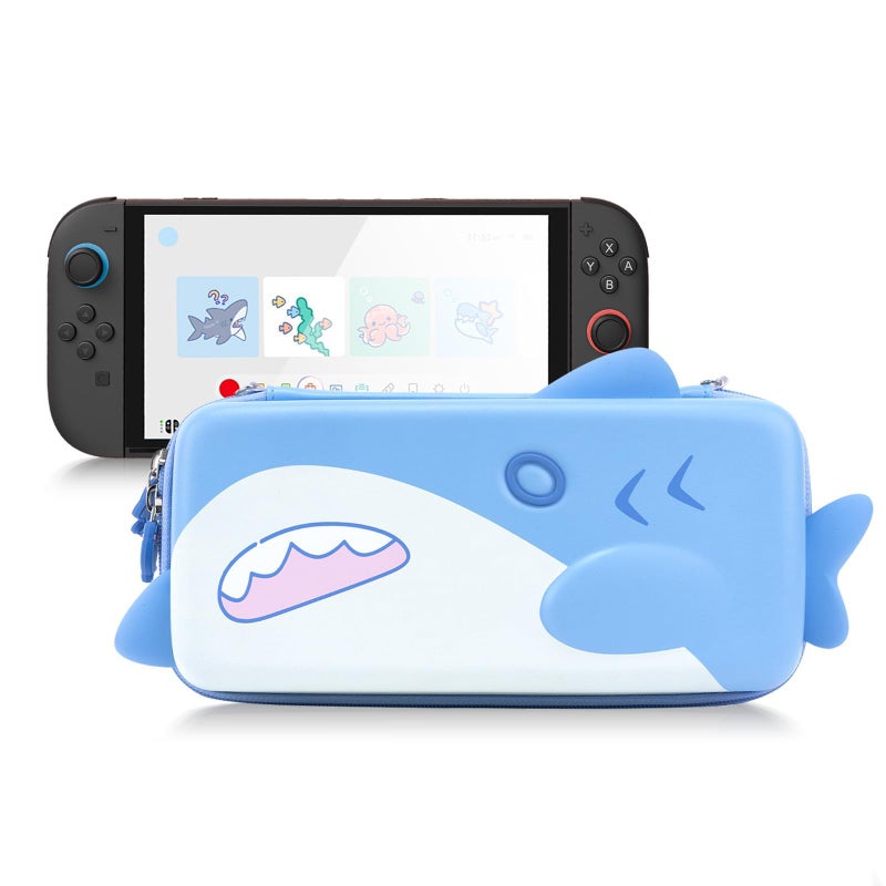 GeekShare Portable Carrying Case Compatible with Switch 2 (2025), Hard Storage Bag with 12 Game Card Slots, Cute Travel Case for Switch 2 Console and Accessories, Shark - Image 1