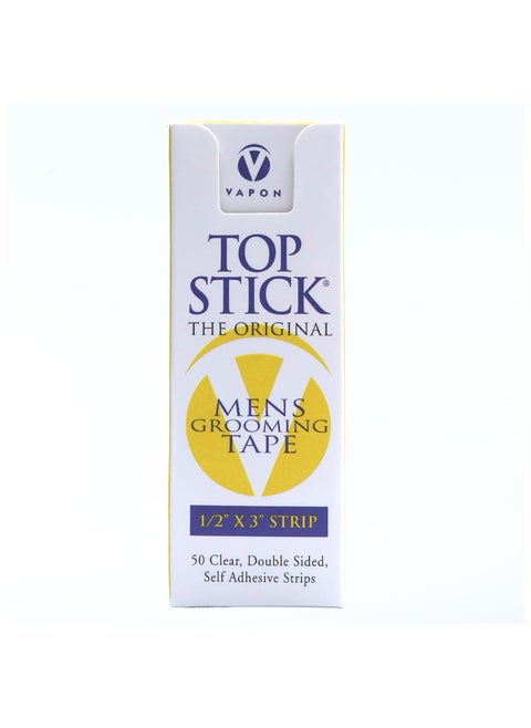 Topstick - The Original Men's Grooming Tape - 50 Count 1/2" x 3" Double Sided, Self Adhesive, Clear Tape for Toupee and Wig Adhesion - Hypo Allergenic, Waterproof, and Latex Free