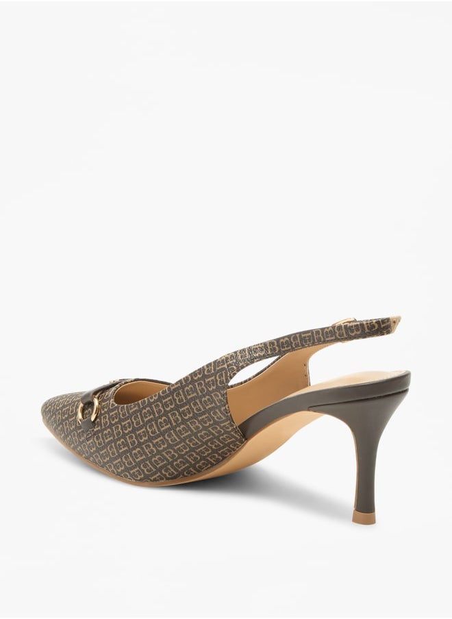 Flora Bella By Shoexpress - Logo Accent Pointed Toe Slingback Shoes with Stiletto Heel - Image 1