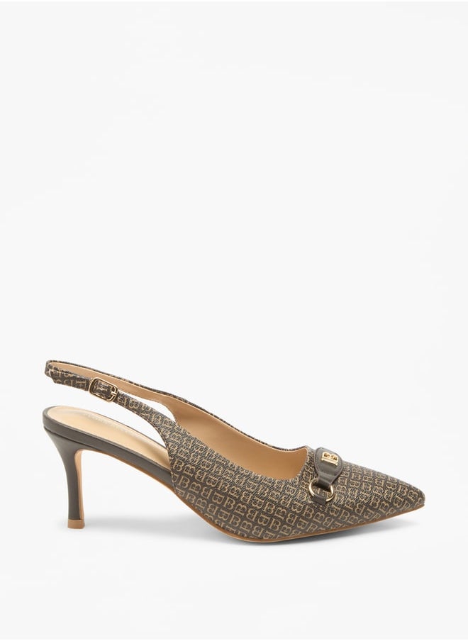 Flora Bella By Shoexpress - Logo Accent Pointed Toe Slingback Shoes with Stiletto Heel - Image 1