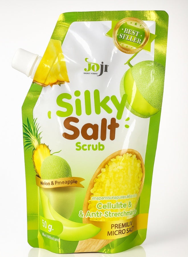 JOJI Silky Salt Scrub Melon and Pineapple 350 g Cellulite and Anti Stretchmark Exfoliating Body Scrub for Smooth Bright and Firm Skin with Natural Fruit Extracts