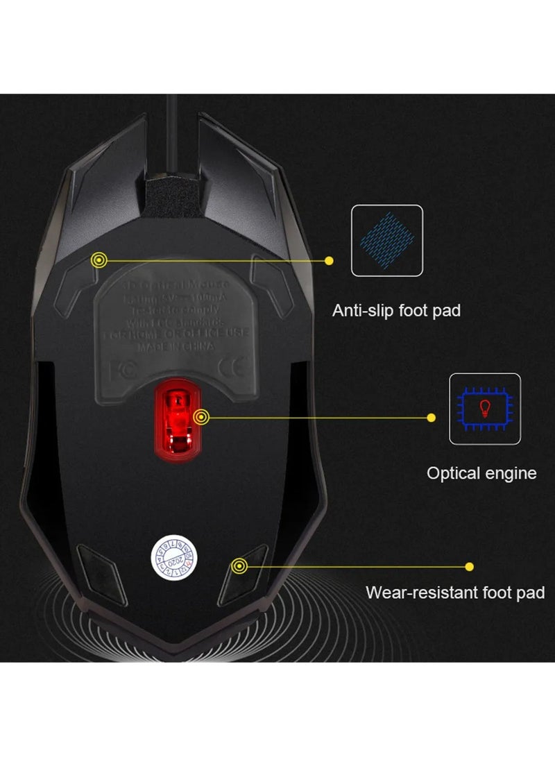 إكستريم ماوس ألعاب سلكي مع إضاءة خلفية RGB، DPI قابل للتعديل، تصميم مريح وخفيف الوزن، ماوس بصري USB صامت للكمبيوتر الشخصي والكمبيوتر المحمول وماك، مستشعر عالي الدقة، مثالي للألعاب والاستخدام المكتبي - Image 2