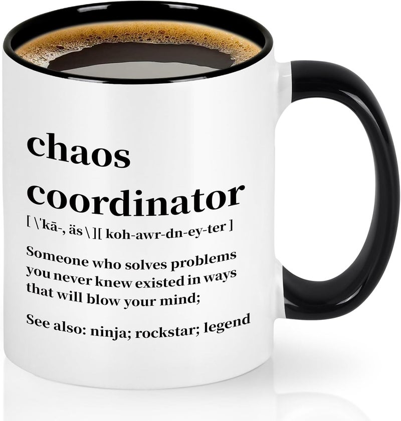 Cabtnca Chaos Coordinator Mug, Gifts, Office Gifts for Coworkers, Boss Coffee Mugs Women, Teacher/Coworker/Boss 11Oz Black Handle - Image 1