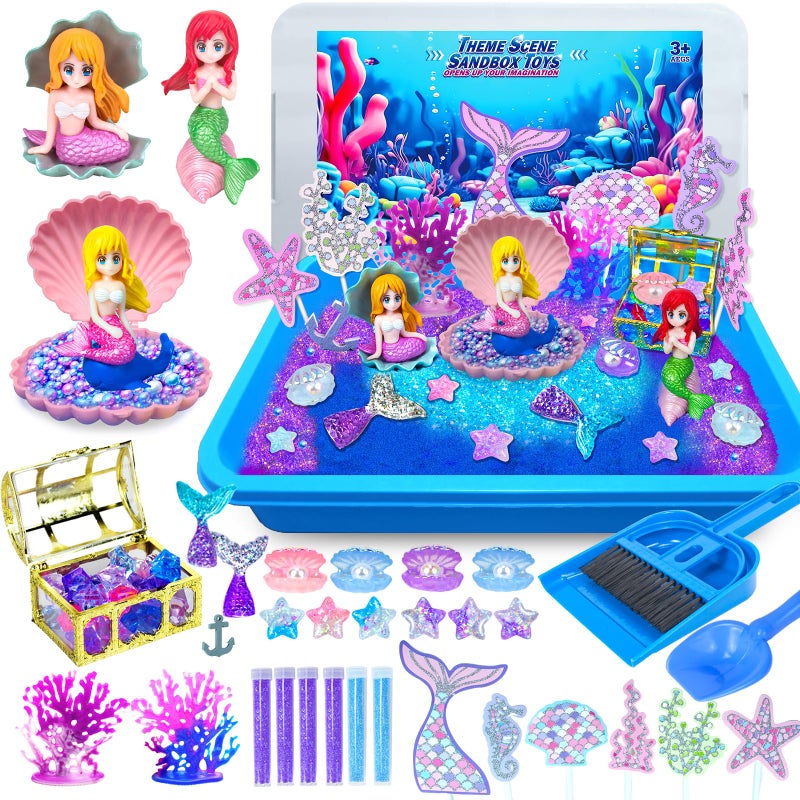 Hymaz Mermaid Sensory Bin Play Sand Art Kit with 22lbs Sensory Sand Sea Pearl Shell and Treasure Accessories Ocean Sandbox Beach Pretend Play Toy Christmas Birthday Gift for Girls Kids Ages 38 - Image 3