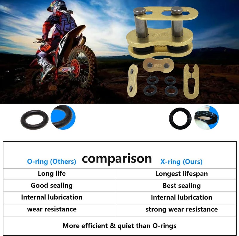BIGLKNM سلسلة BIGLKNM 520 X-Ring، 124 وصلة سلسلة دراجة نارية ثقيلة الوزن باللون الذهبي مع وصلة رئيسية متصلة - Image 3