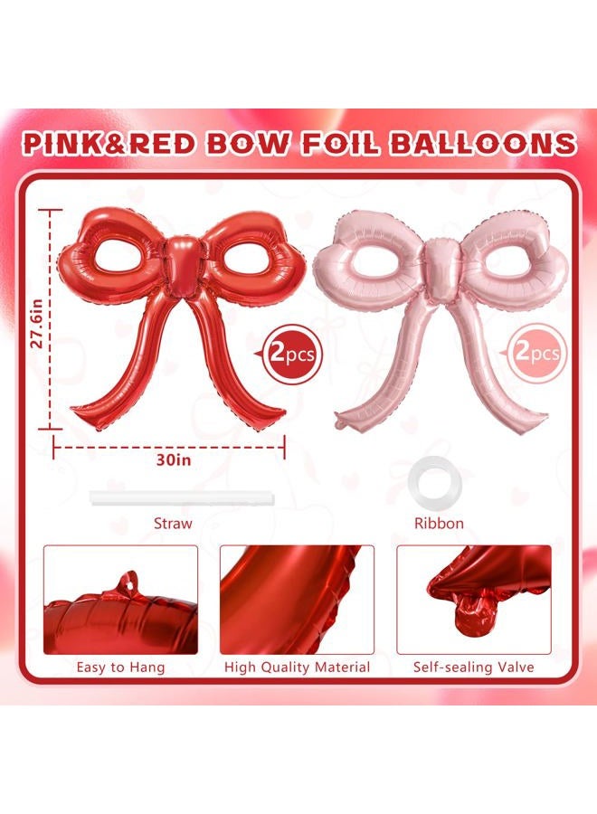 YTHETM Valentines Day Decorations 4 Pcs Red and Pink Valentines Balloons for Girl Women Pink Bow Balloons Bow Birthday Decorations for Galentines Day Decorations Girls Night Decor Bachelorette Party Supplies - Image 2