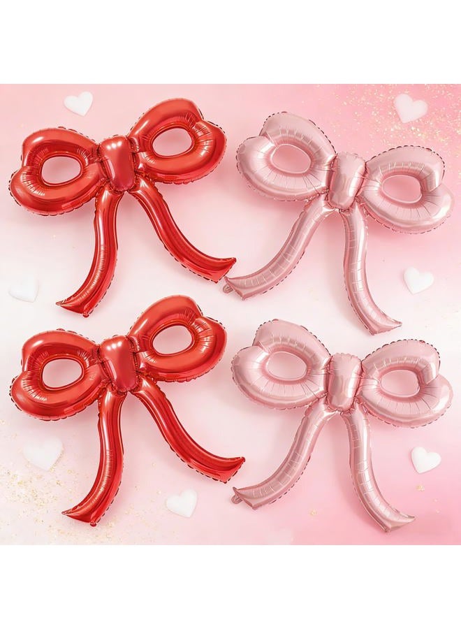 YTHETM Valentines Day Decorations 4 Pcs Red and Pink Valentines Balloons for Girl Women Pink Bow Balloons Bow Birthday Decorations for Galentines Day Decorations Girls Night Decor Bachelorette Party Supplies - Image 1