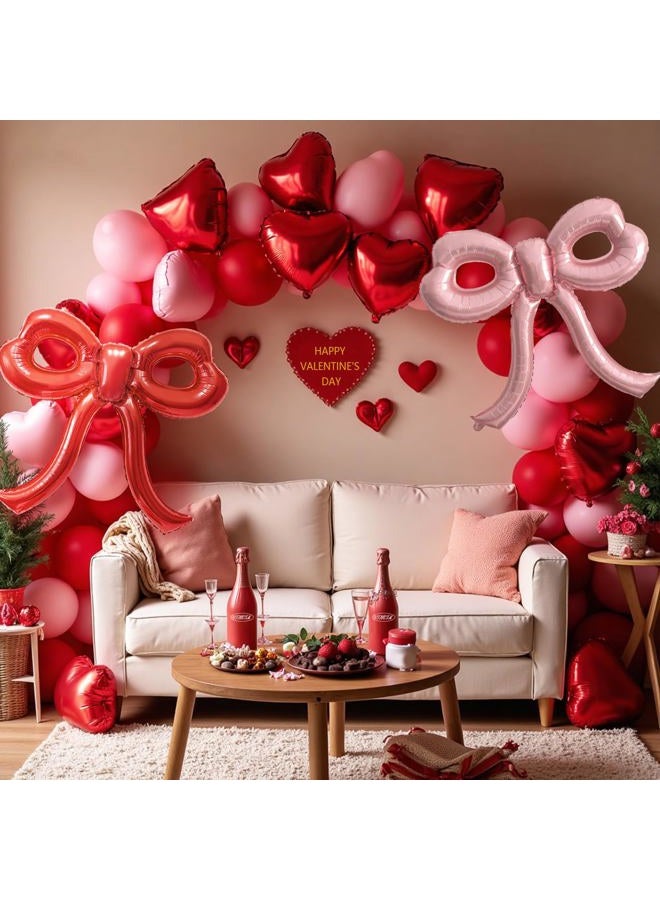 YTHETM Valentines Day Decorations 4 Pcs Red and Pink Valentines Balloons for Girl Women Pink Bow Balloons Bow Birthday Decorations for Galentines Day Decorations Girls Night Decor Bachelorette Party Supplies - Image 5