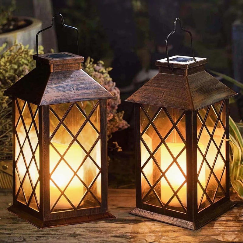 TAKE ME [2 Pack] TAKE ME 14" Solar Lantern Outdoor Garden Hanging Lantern Waterproof LED Flickering Flameless Candle Mission Lights for Table,Outdoor,Christmas Gifts Mom Wife - Image 1