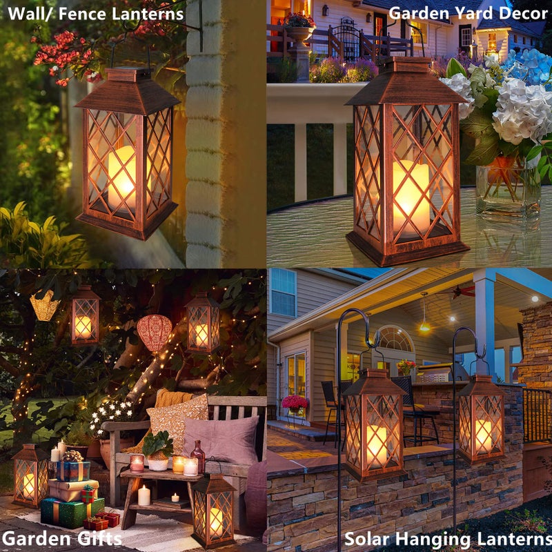 TAKE ME [2 Pack] TAKE ME 14" Solar Lantern Outdoor Garden Hanging Lantern Waterproof LED Flickering Flameless Candle Mission Lights for Table,Outdoor,Christmas Gifts Mom Wife - Image 2