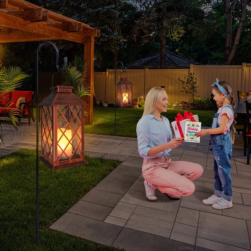 TAKE ME [2 Pack] TAKE ME 14" Solar Lantern Outdoor Garden Hanging Lantern Waterproof LED Flickering Flameless Candle Mission Lights for Table,Outdoor,Christmas Gifts Mom Wife - Image 3