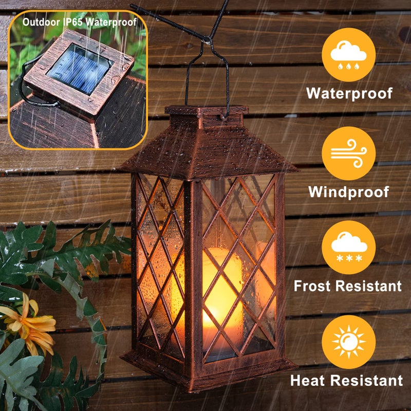 TAKE ME [2 Pack] TAKE ME 14" Solar Lantern Outdoor Garden Hanging Lantern Waterproof LED Flickering Flameless Candle Mission Lights for Table,Outdoor,Christmas Gifts Mom Wife - Image 4