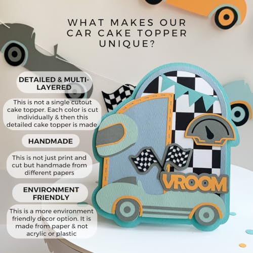 Pinfliers Car Theme Decoration for Birthday, Race, Two Fast/1 Paper Happy Bday Cake Topper/2nd, 3rd, 4th, 5th, 6th, 10th Burthday Table Décor Items for Boys, Kids, Girls, Baby/Multicolor - Image 3