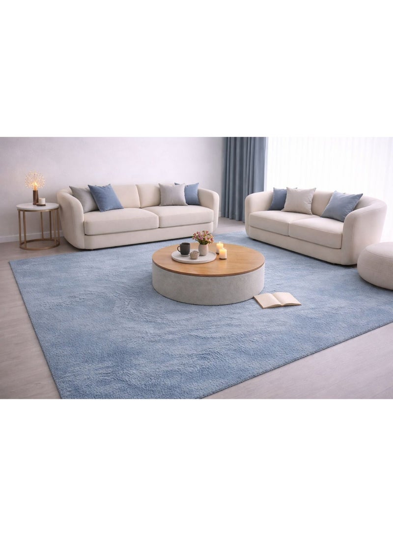 Home auraa Carpet Rug Anti-Slip – Size 160 x 230 cm – 5.25x7.55 ft | Horizon Shaggy Design - Blue Color | Ideal Carpet for Living Room, Bedroom, Office, Hallway or Balcony - Image 2