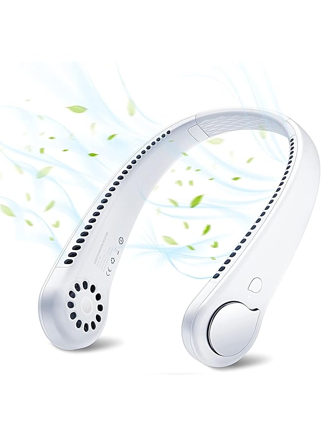 إيروريكس مروحة رقبة محمولة تعمل بالبطارية قابلة لإعادة الشحن عبر USB ومراوح رقبة بدون شفرات و3 سرعات و48 منفذ هواء وتعديل مجاني ومروحة شخصية يمكن ارتداؤها للسفر والرياضة والمكتب باللون الأبيض - Image 1