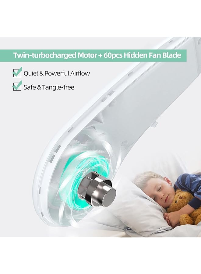 إيروريكس مروحة رقبة محمولة تعمل بالبطارية قابلة لإعادة الشحن عبر USB ومراوح رقبة بدون شفرات و3 سرعات و48 منفذ هواء وتعديل مجاني ومروحة شخصية يمكن ارتداؤها للسفر والرياضة والمكتب باللون الأبيض - Image 2