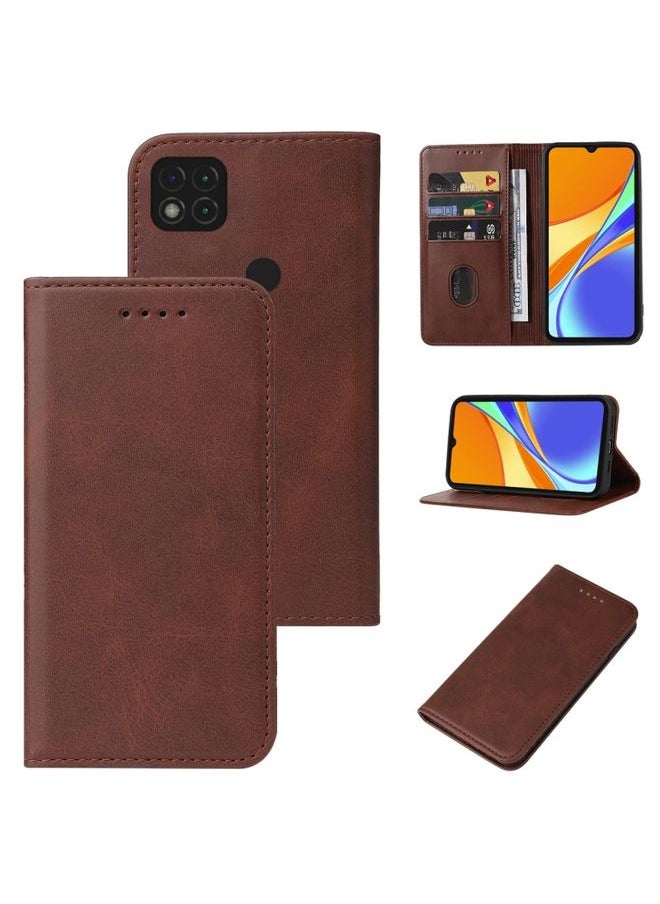 HuHa Case Cover For Xiaomi Redmi 9C NFC Magnetic Closure Leather Phone Case Brown 