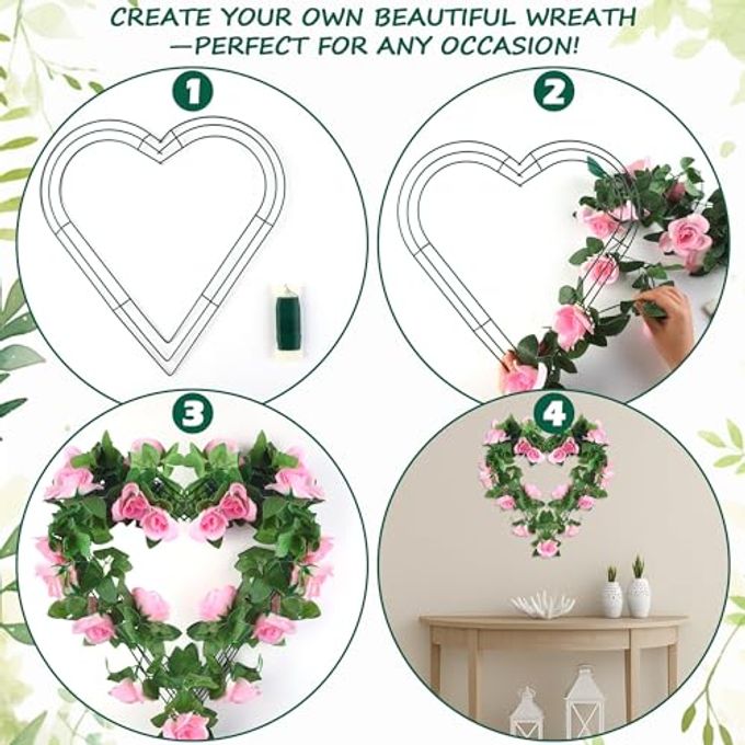 Fovths 2 Pack Heart Wreath Frame 14 Inch Dark Green Heart Shaped Metal Wreath Garland Wire Flower Wreaths for Valentine's Day, DIY Crafts, Wedding Party, Home Ceremony Decoration - Image 3
